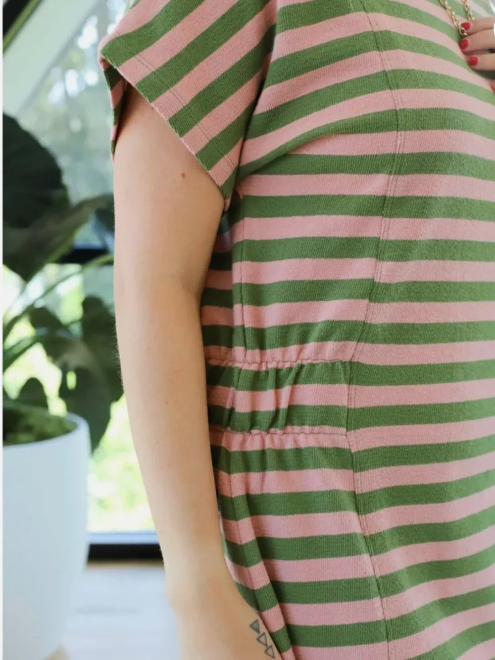 KOMODO Una Organic Cotton Mini Dress in Pink and Green Stripe | Size 6 - Picture 2 of 12
